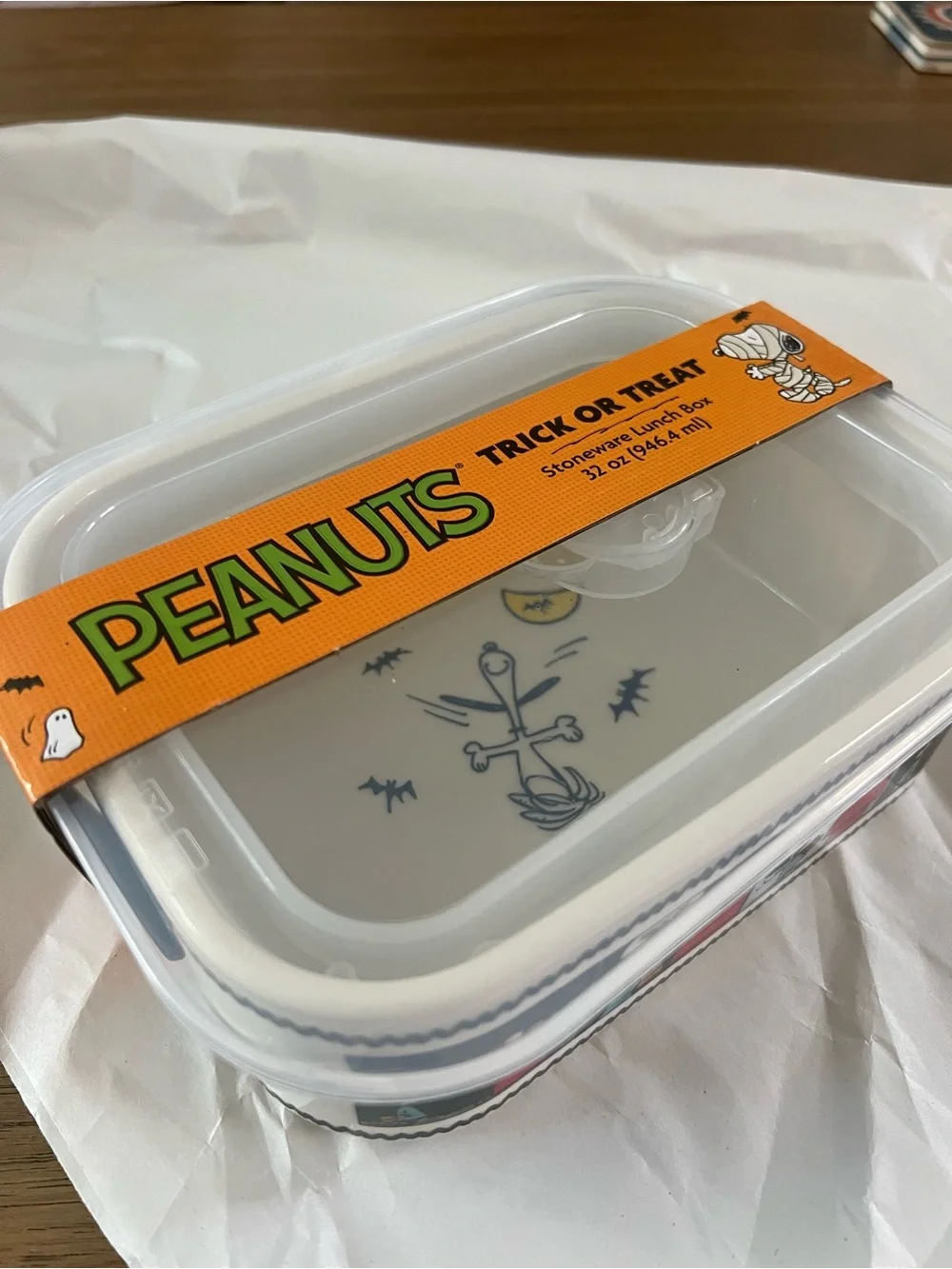 Peanuts Stoneware Lunch Box with Orange Trick or Treat Band